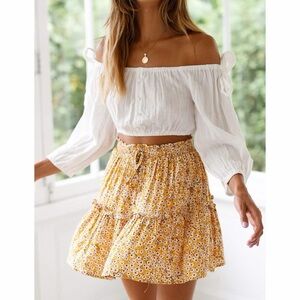 Relipop Daisy Print Yellow Mini Skirt